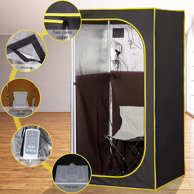 Portable Infrared Sauna, Full Size Personal Home Sauna Spa for Relaxation, Dry Heart Sauna Tent with Heating Foot Pad & Fortable Chair (L 31.5" x H 31.5" x H 62.9")