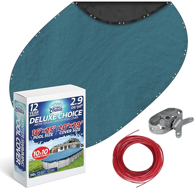 Winter Swimming Pool Cover for 16 ft x 25 ft Aboveground Oval Pool Size, Deluxe Choice Series, Solid Material, Color - Ocean Blue, Pool Cover Choice 581625-4CHOICE