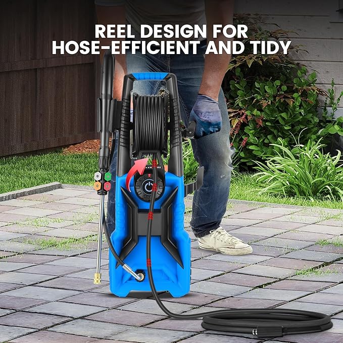 Pressure Washer 5000 PSI Adjustable Pressure, Power Wahser Powered with 33ft Pressure Hose, 4 Nozzles and 500ml Foam Cannon, Cleaner Machine for Home, Car, Blue