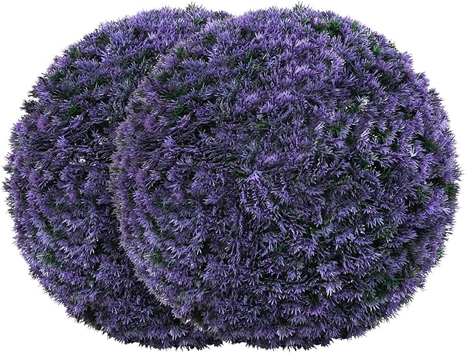 Goplus 2 PCS 15 Inch Artificial Plant Topiary Ball, Round Faux Lavender Balls Outdoor, Garden Spheres Decorative for Front Door, Porch, Backyard, Balcony, Patio, Wedding and Home Décor