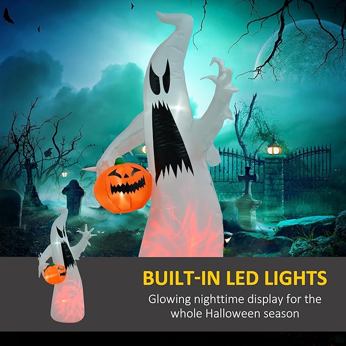 5.9ft Inflatable Halloween Decoration Ghost with Pumpkin, Waterproof Outdoor Decorations, Blow Up LED Yard Decor for Garden, Lawn, Party, Holiday