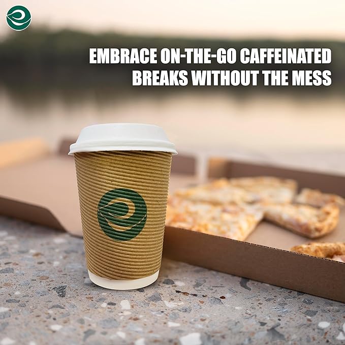 ECO SOUL 16oz Compostable Ripple Cups (25 Pack) – Biodegradable Paper Cups, Non-Toxic Disposable Cups for Hot Drinks, To-Go Coffee Cups, Eco-Friendly & Ripple Paper Cups