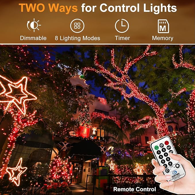 KNONEW 403FT 1000 LED Christmas String Lights Outdoor Green Wire Fairy Light 8 Modes & Timer Plug in Waterproof LED String Lights for Xmas Yard Tree Wedding Party Holiday Decorations(Red)