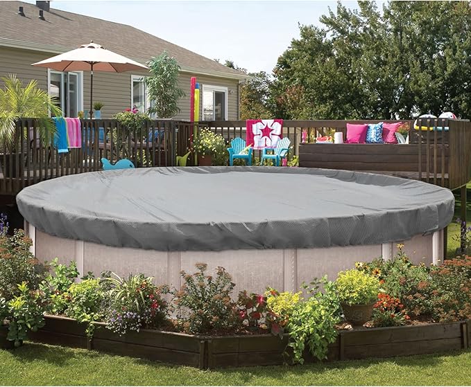 ECOOPTS Round Pool Cover for Above Ground Pools, Swimming Pool Cover Protector Winter Safety Cover (15 ft, Light Grey)