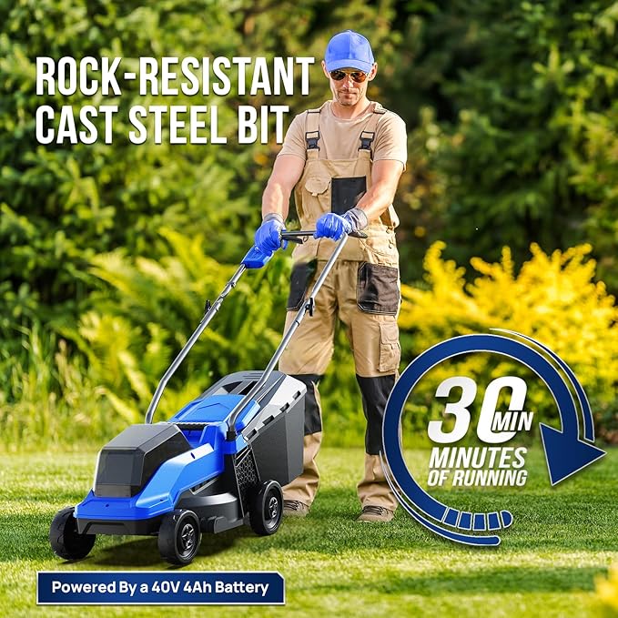 Wild Badger Power 40V 14" Cordless Lawn Mower, Up to 1600sq.ft, Brushless Motor, 5 Height Settings, Bagging & Mulching, Quick-Fold, 4.0Ah Battery & Fast Charger Included