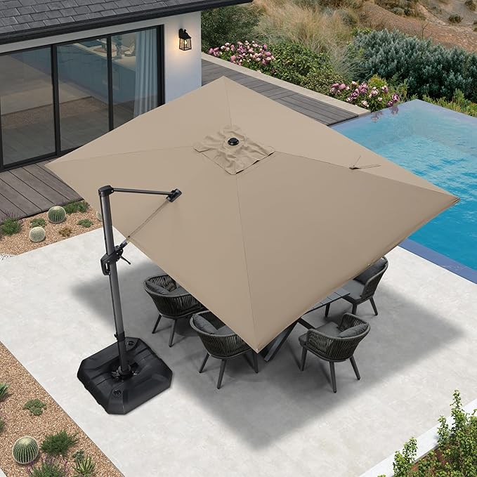 PURPLE LEAF 9' X 11.5' Patio Umbrella Outdoor Cantilever Rectangle Umbrella Aluminum Offset Umbrella with 360-degree Rotation for Garden Deck Pool Patio Taupe