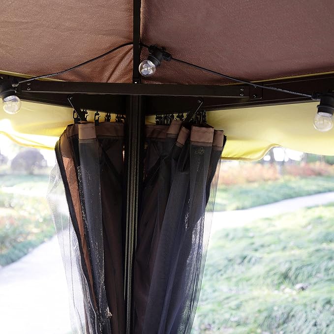 Outsunny 10' x 13' Patio Gazebo, Outdoor Gazebo Canopy Shelter with Netting and Curtains, Aluminum Frame for Garden, Lawn, Backyard and Deck, Coffee