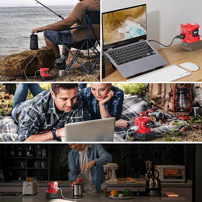 Real 200W Power Inverter Compatible with Milwaukee 18V, VoLtTech Battery Inverter 18V to 110V-120V, Phone Charger USB Charger Adapter with 2 USB Ports & 1 Type-C & 1 AC Outlet (No Battery)