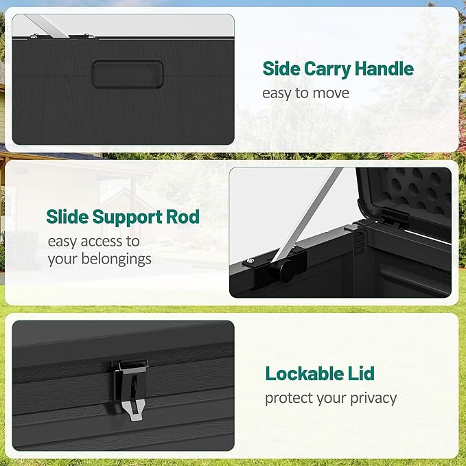 130 Gallon Outdoor Storage Box Lockable Deck Boxe Outdoor Waterproof for Garden Patio Package Delivery Weather-Resistant & Easy Assembled (Black)