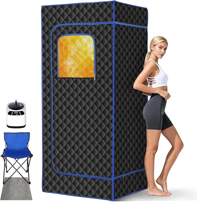Upgraded Sauna Box - Portable Sauna for Home with 3L 1200W Steamer, 9 Levels, 5-Layer Thermal Insulation Tent with 3 Windows, Home Sauna for Relaxation, Detoxification, Size 2.6' x 2.6' x 5.9'