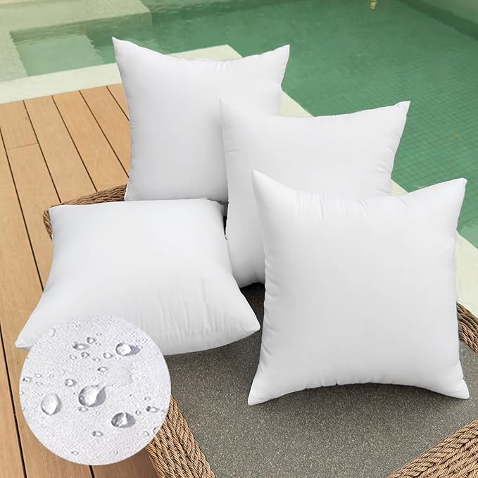 16 x 16 Outdoor Pillow Inserts Pack of 4 Small Throw Pillow Inserts Waterproof Patio Furniture Pillows Decorative Porch Couch Pillows Premium White Square Sofa Cushion Sham Stuffer