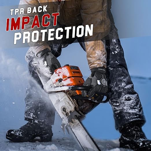 HANDLANDY Winter Water Resistant Work Gloves for Men, Insulated Heavy Duty Impact Glove for Cold Weather (Black-insulated, Medium)