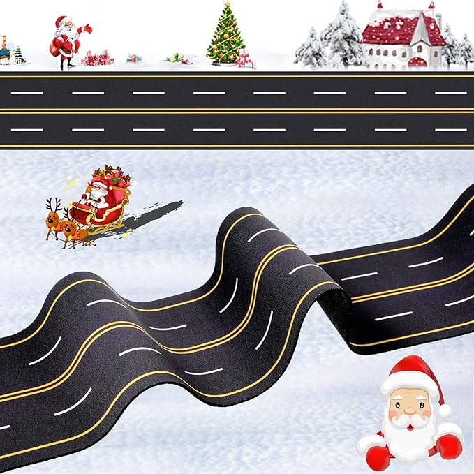 Marspark Christmas Village Accessories 5 x 50 Inch Christmas Miniature Road Village Street Mat Xmas Snow Street Decorations for Little Landscape(Road Style)