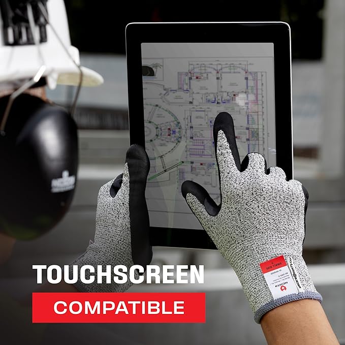 NoCry Professional Cut Resistant Work Gloves for Men and Women with Firm Grip and Waterproof Palms — Touchscreen Tips & Reinforced Thumb — Ideal for Cutting, Slicing and Dicing