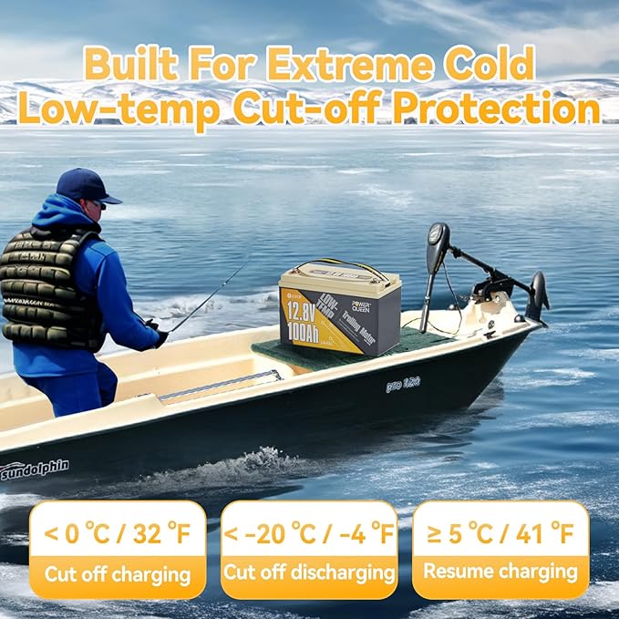 Power Queen 12V 100Ah LiFePO4 Battery Low-temp Protection Group 31, Deep Cycle Lithium Battery with 100A BMS, 1280Wh Energy, Up to 15000 Cycles for Trolling Motor Marine RV Solar (12V 100Ah, 2)
