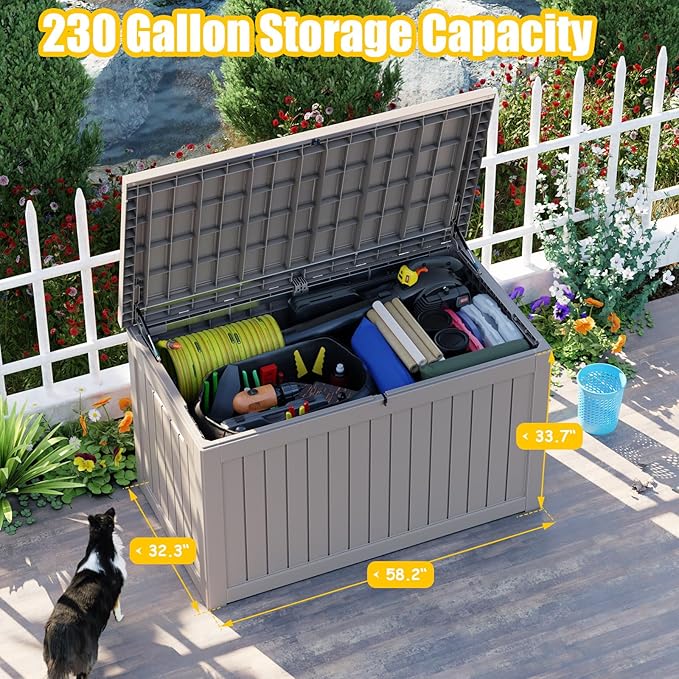 DRATO 280 Gallon Deck Box, Waterproof Resin Large Outdoor Storgae Box for Patio Furniture, Patio Cushions, Gardening Tools, Pool Supplies, Lockable