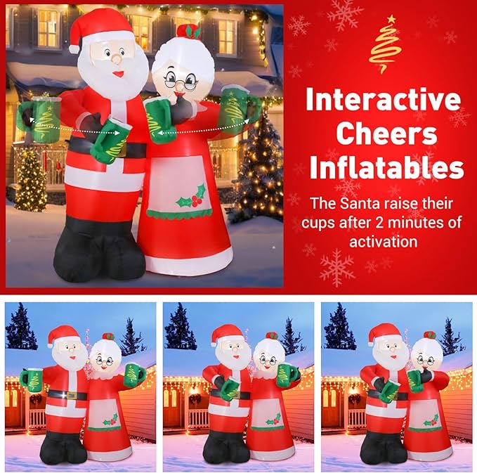 Elegear 7FT Animated Christmas Inflatables Santa Claus Outdoor Decorations, Cheers Santa Inflatable Christmas Decorations with Built-in LEDs, Christmas Blow Up Yard Decorations for Garden Lawn Outdoor