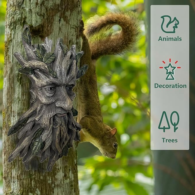 Tree Face Sculpture, Funny Greenery Old Man Tree Hugger Statue, Indoor & Outdoor Creative Props for Garden and Home,11.8" x 7.9" x 2.4"