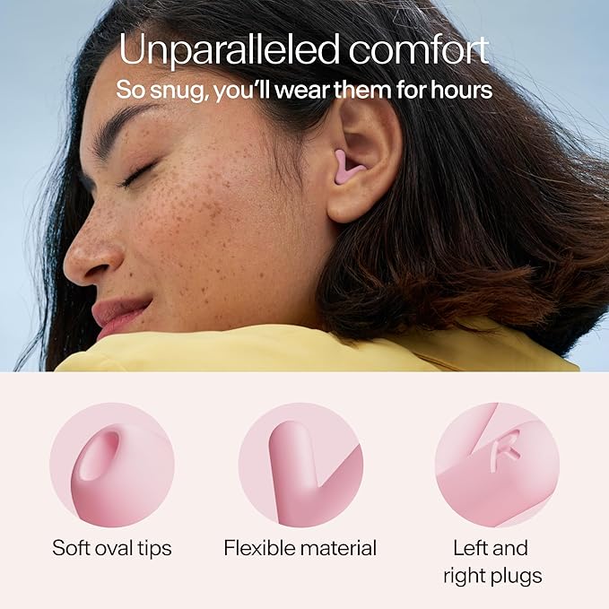 Alpine Silence Earplugs for Sleep, Focus & Travel - V-Shape Snug Fit & Soft Oval Tips – 4 Sizes XS/S/M/L - Comfortable, Reusable Hearing Protection - 22dB – Pink