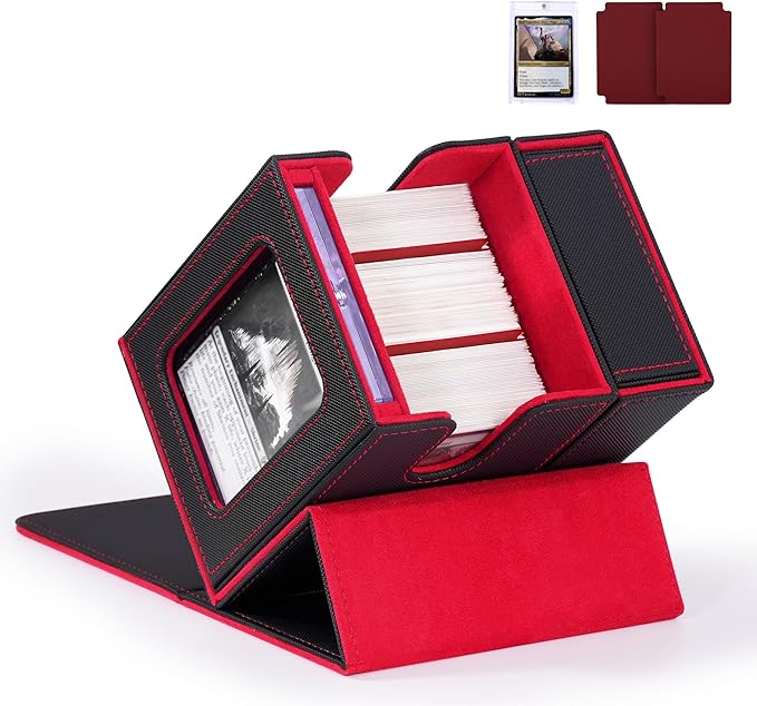 Trading Card Deck Box with Commander Display，2 in 1 MTG Storage Holds 100 Double-Sleeved Cards，1 Deck Boxes & Dice Tray Included，Fits MTG, TCG, PTCG & Sports Cards