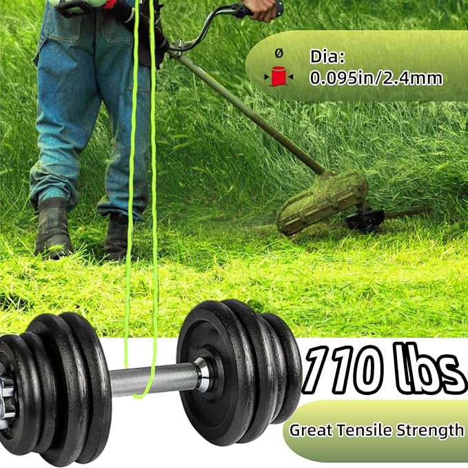 5-Pack 095 Trimmer Line Heavy Duty, Professional Twisted Weed Wacker String for Gas and Electric Grass Trimmer and Brushcutters, Pre-Cut Dual Color 3-section Fast-positioning Twisted Trimmer Line 14FT