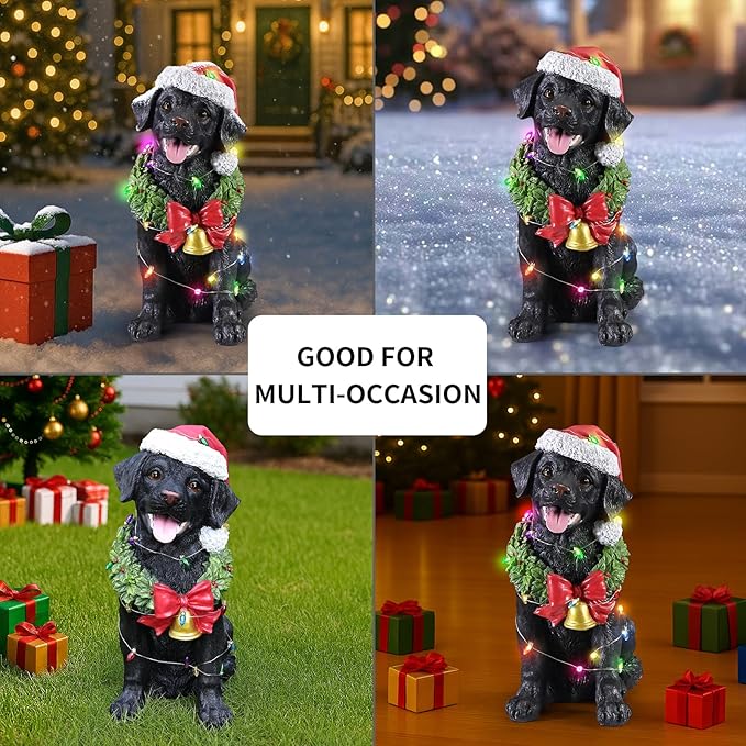 Christmas Outdoor Decoration Dog Statue, LED Light Cute Labrador Dog Sculpture with Santa Outfit & Lights for Garden and Yard, Indoor Holiday Décor Gift for mom and dad