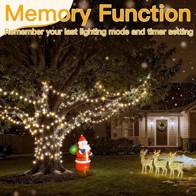 Ollny Warm White and Cool White Christmas Lights Waterproof, 400LED 131FT String Lights with Remote 3 Timer, Plug in 8 Modes Fairy Light for Xmas Tree Indoor Bedroom House Decorations