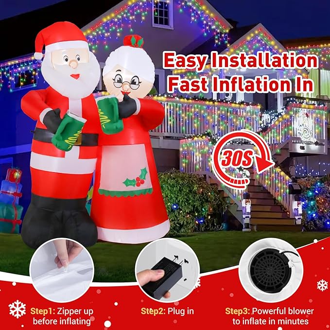 Elegear 7FT Animated Christmas Inflatables Santa Claus Outdoor Decorations, Cheers Santa Inflatable Christmas Decorations with Built-in LEDs, Christmas Blow Up Yard Decorations for Garden Lawn Outdoor