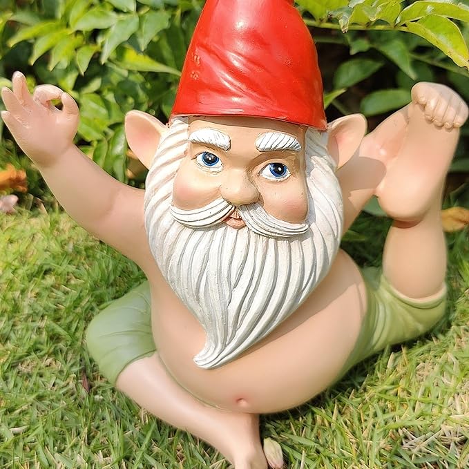 Yoga Gnome Statue, Seated Twist Pose – 6.7'' Resin Zen Garden Decor, Handcrafted Meditating Gnome for Indoor/Outdoor, Home, Lawn, Porch, Yoga Room, Mindfulness Gift