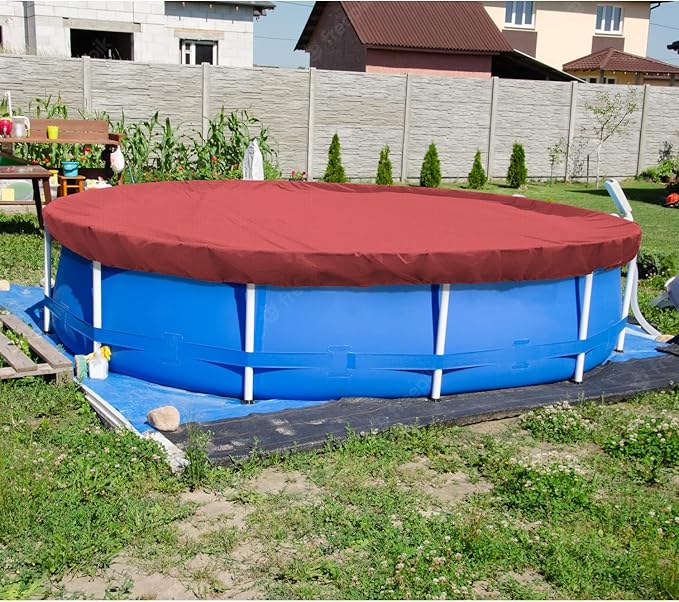 ECOOPTS 12 ft Round Pool Cover for Above Ground Pools, Swimming Pool Cover Protector Winter Safety Cover (Red)