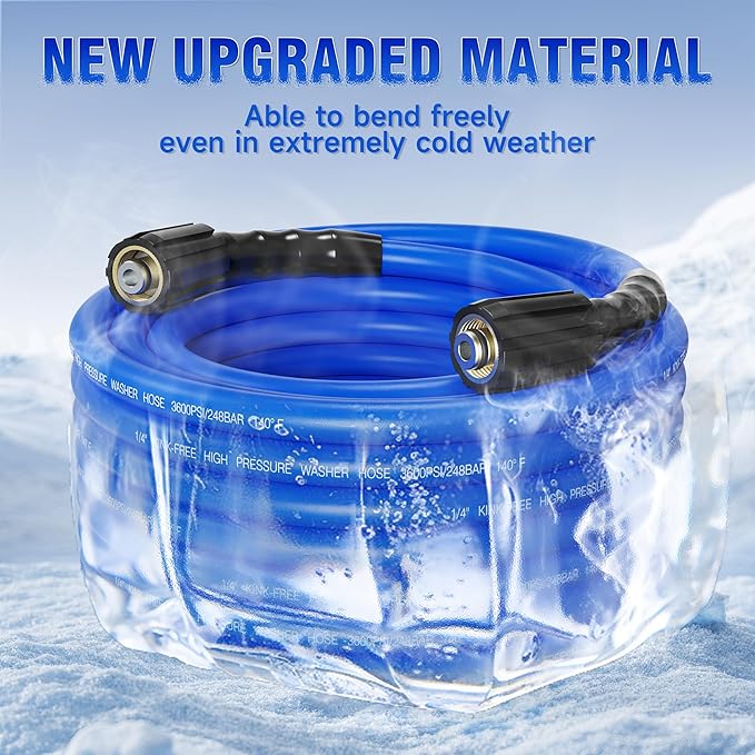 Pressure Washer Hose 25FT 1/4'' Kink Resistant 3600 PSI Power Washer Hose Extension with Leak-Free M22 Female and 3/8" Quick Connection Kit (25FT)