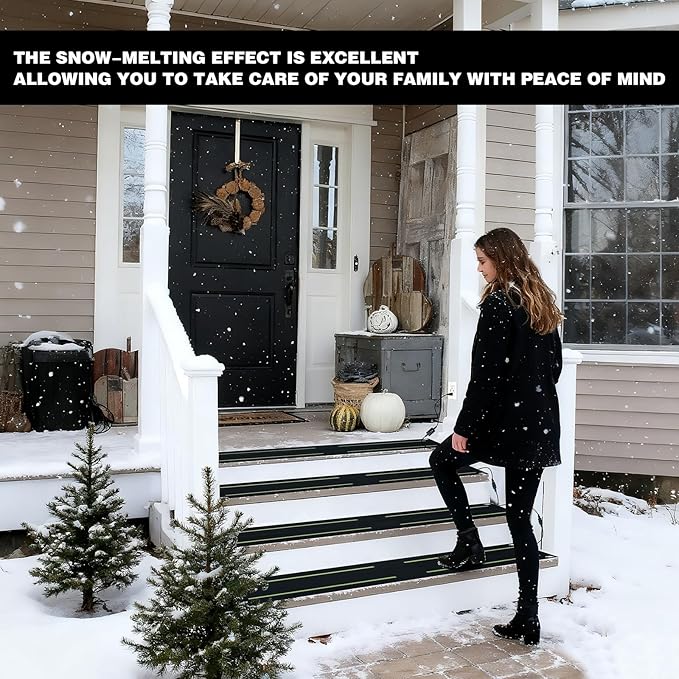 Heated Snow Melting Mats,Winter Stairs Outdoor Slip Non-Slip Rubber Heated Mats Outdoor with Reflective Strip for Driveway Walkway Decks and Sidewalks Connection,10x30in(1PCS)