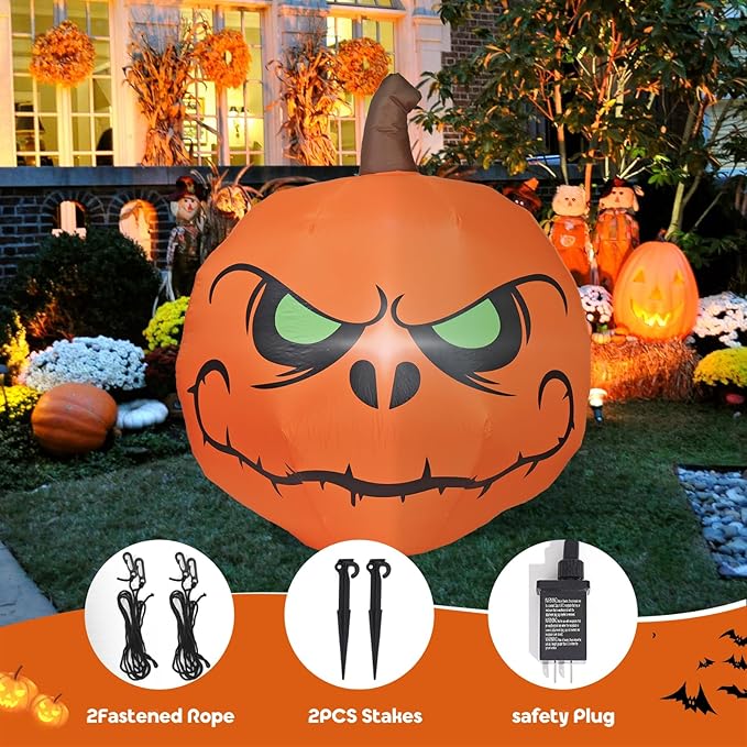 4FT Halloween Inflatable Pumpkin with Build-in LED Lights, Blow up Halloween Inflatable Outdoor Indoor Decorations Large Party Yard Decoration