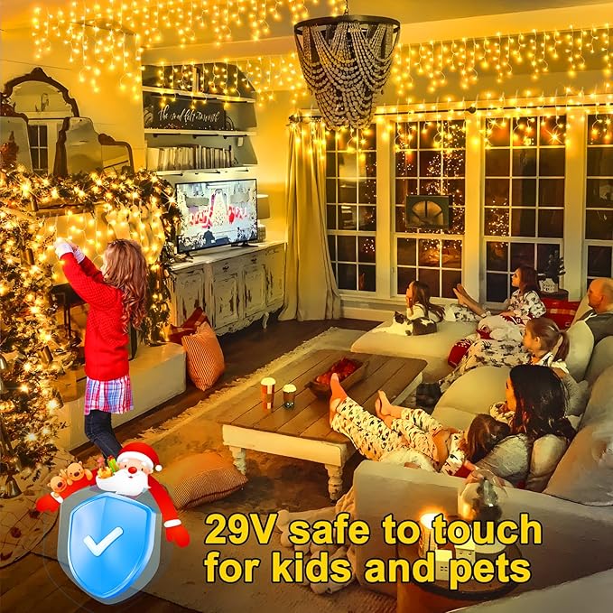 KNONEW 164FT 1600 LED Christmas Lights Outdoor Decoration with 320 Drops Timer 8 Modes Hanging Lights Plug in Waterproof Indoor Decor for Holiday Wedding Party Window (Warm White)