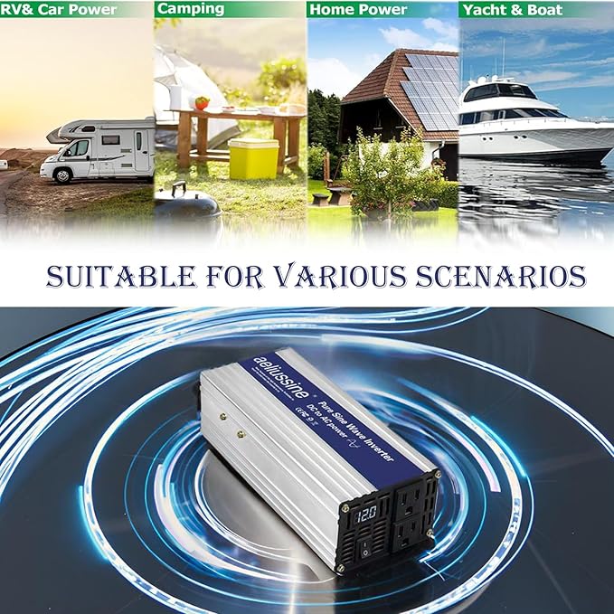 1000W Pure Sine Wave Inverter-24V DC to 110V 120V AC Power Converter with 2 AC Outlets, 24 Volt Power Inverter for Home, Emergency Power