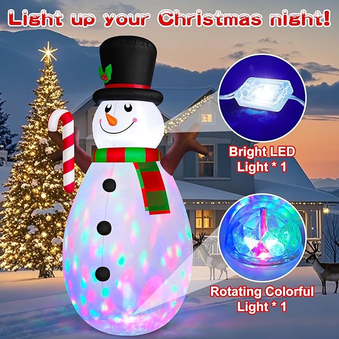 Danxilu 5 FT Christmas Inflatables Snowman with Colorful Rotating Led Lights Outdoor Yard Decorations, Blow Up Cute Snowman Xmas Frosty Winter Decor Clearance for Indoor Lawn Garden Holiday Party