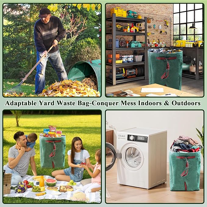 2 Pack 53 Gallons Reusable Yard Waste Bags,Heavy Duty Lawn and Leaf Bags,Dustpan-Type Garden Bag with Reinforced Handles for Collecting Leaves,Branch Debris,Grass Clippings