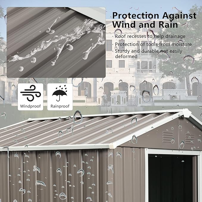 6x5 FT Outdoor Storage Shed, Metal Garden Shed with Frame Floor, Outside Tool Shed with Lockable Sliding Doors, Waterproof Storage Building with Sloped Roof for Backyard, Patio, Lawn, Warm Gray