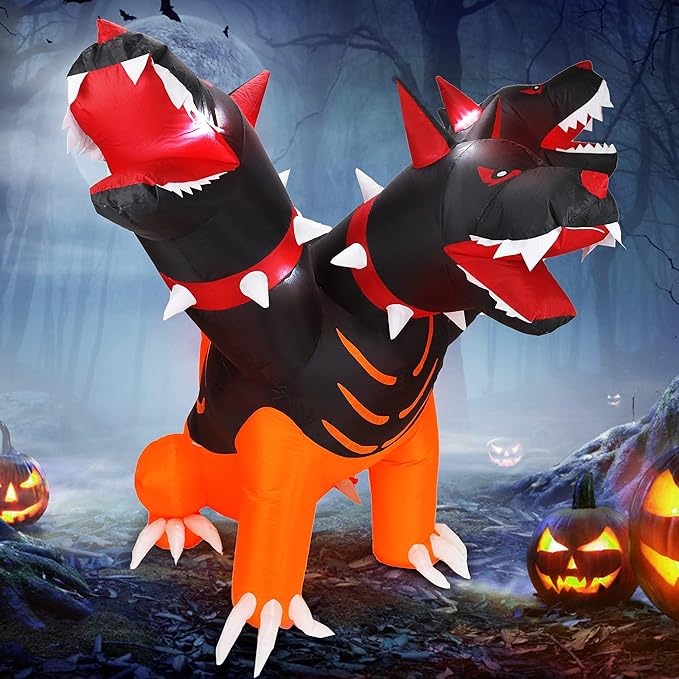 DearSun 6FT Halloween Inflatable Fierce Cerberus with Build-in LED Lights, Blow up Halloween Inflatable Outdoor Indoor Decorations Large Party Yard Decoration (Fierce Cerberus)