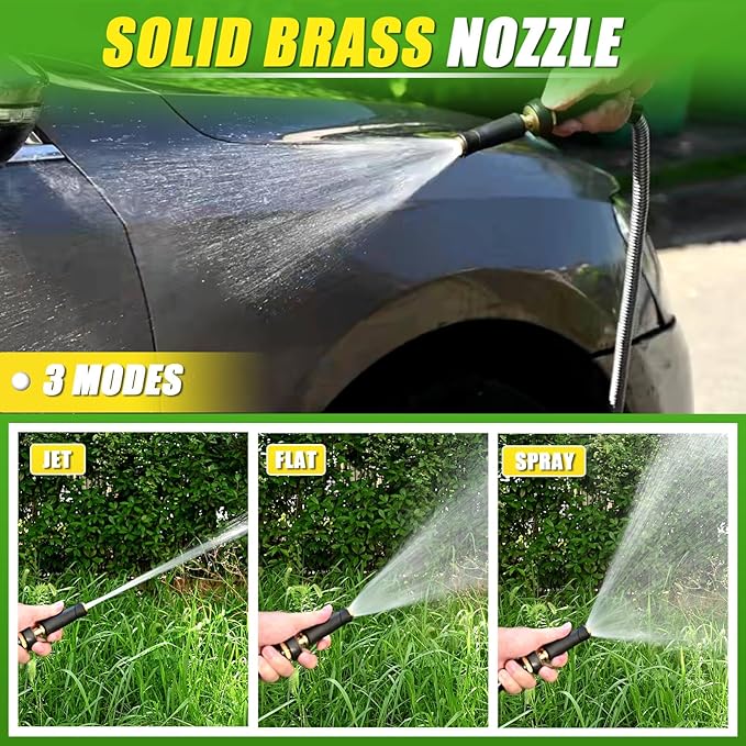 TOOLCY Metal Garden Hose 100 FT - 304 Stainless Steel Water Hose with Brass Nozzle - Heavy Duty, No Kink, Super Flexible, Durable Garden Hoses for Yard, Outdoor, Lawn