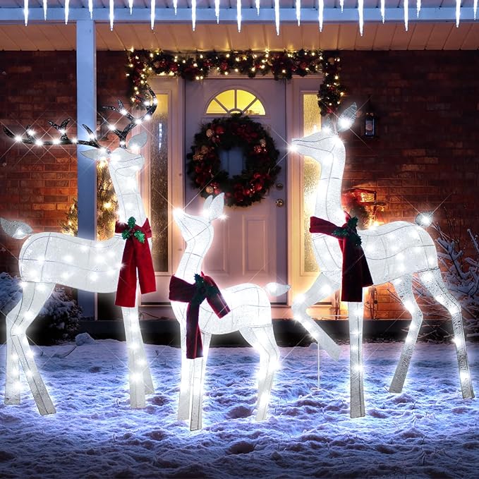 61" 3D Christmas Reindeer Family Set - Light Up Outdoor Decorations With White Lights