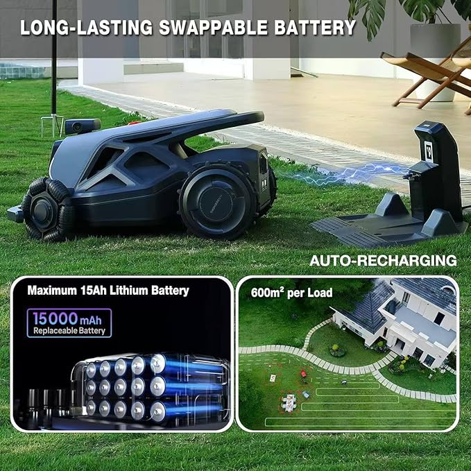 Robot Lawn Mower 21.9V 15000mAh 328.5Wh, 65% Slope, 2400㎡ Mowing Area, AI Vision & RTK Auto-Mapping, 1.18"-3.54" Cutting Height, Smart Collision Avoidance, APP Control, IPX6 Waterproof