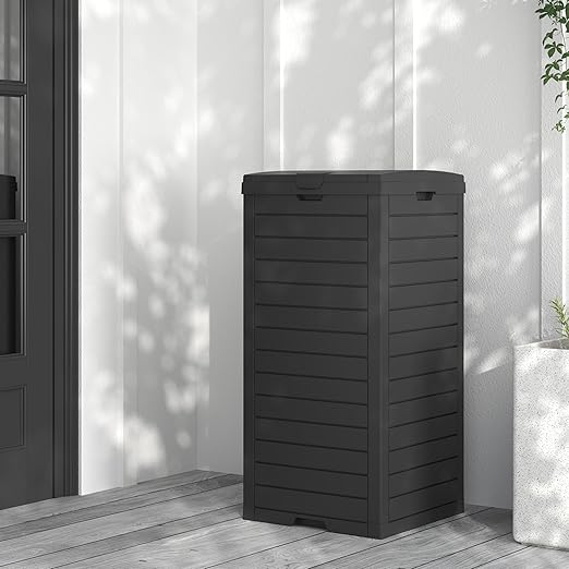 31 Gallon Kitchen Waste Bin with Lid and Drip Tray for Easy Cleaning-Perfect，Resin Outdoor Trash Can for 33-40 Gal Trash Bag, Outdoor Trash Can for Patio,Black Kitchens, and Outdoor Entertaining