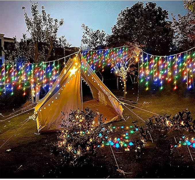 304 LED Solar Christmas Lights, Multicolored Outdoor Icicle Lights, 8 Modes Waterproof Solar Powered String Lights for Xmas Tree Patio Yard Garden Wedding Party House Eaves Roof Decorations