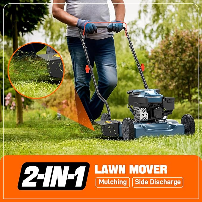 SENIX 20" Gas Lawn Mower, 144 cc Gas Powered Lawnmower, 4-Cycle Engine Walk-Behind Push Lawn Mowers, 3 Position Height Adjustment for Yard and Garden, cortadora de pasto