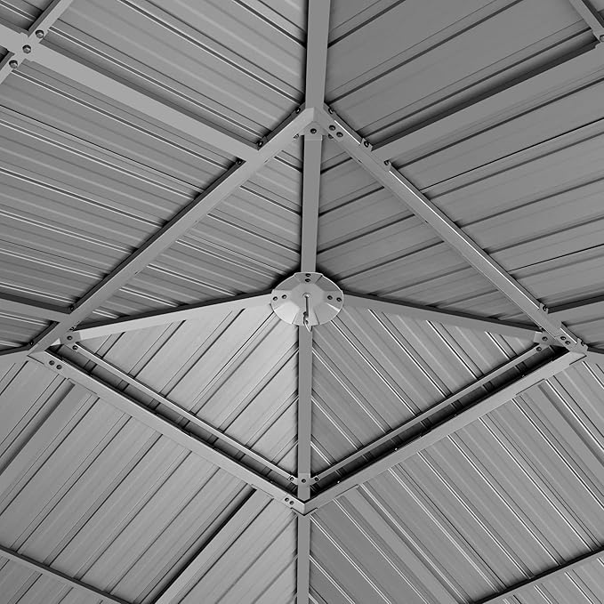 TOOLPORT Hardtop Gazebo 13x13 ft with Steel Roof - 4 Side Panels in Gray - Approx. 3.54x3.54 in Aluminium Poles