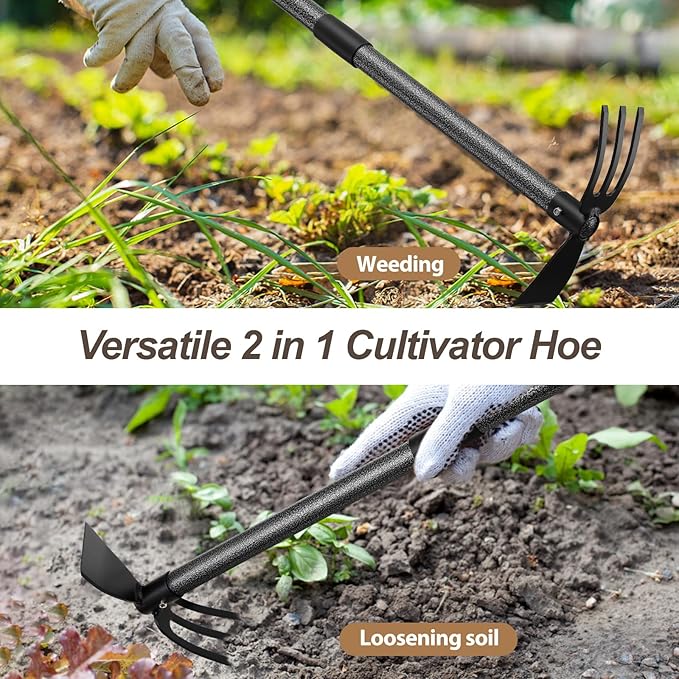 COCONUT Hoe Garden Tool, 60 Inch Garden Hoe Long Handle for Weeding, Hoe Cultivator 2 in 1 Hand Garden Tools for Gardening Planting