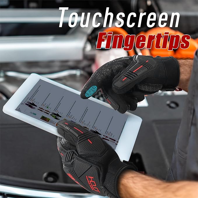 HANDLANDY Anti Vibration Gloves, SBR Padding, TPR Protector, Mechanic Work Gloves (Large, Black)