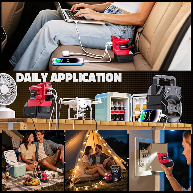 Real 200W Portable Power Inverter Compatible with Milwaukee 18V, LIVOWALNY Outdoor Generato Battery Converter 2 USB & AC Battery Powered Outlet, DC 18V to AC 110V-120V Power Station (Tool Only)