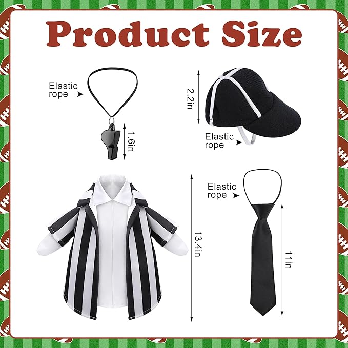 Watayo 4 Pcs/Set Referee Porch Goose Outfits, Lawn Goose Statue Referees Costume, Garden Goose Clothes Referee Shirt Hat Tie and Whistle for 23" Statue Halloween Sports Season Outdoor Patio Yard Decor